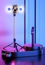 1.7m Extendable Selfie Stick with LED Ring Light & Mirror Universal Phone Mount