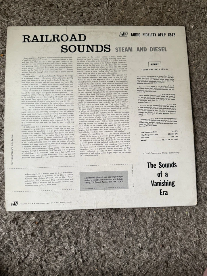 Railroad  Sounds Of A Vanishing Era 1957 Audio Fidelity AFLP 1843 Mono LP  NM/NM — 第 2/4 张图片