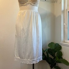 Vintage 90s USA White Semi Sheer Lace Trim Knee Length Slip Skirt Size XL