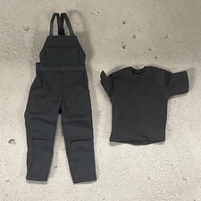 VD-OVA-BLK: 1/12 Black Overall with Black T-shirt for 6" medium to slim body 