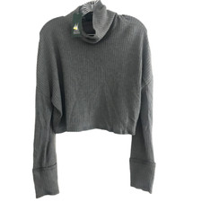 Women's Long Sleeve Turtleneck Cozy Boxy Cropped T-Shirt Wild Fable Gray Medium