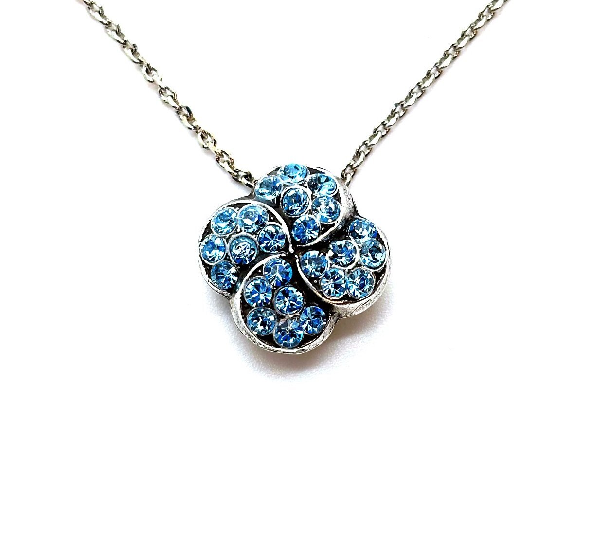 Aquamarine Clover Pendant Necklace with Swarovski Crystals by Mariana-image