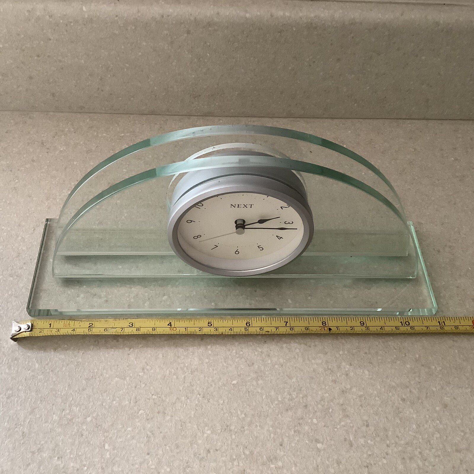 Next Clock Glass Mantel Clock Mantelpiece Heavy Plain glass curved Clock Silver eBay