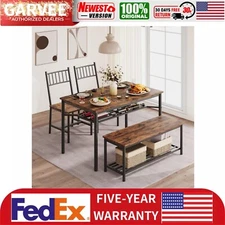 Dining Table Set for 4 Kitchen Table and 2 Chairs with Storage Bench W/Wine Rack