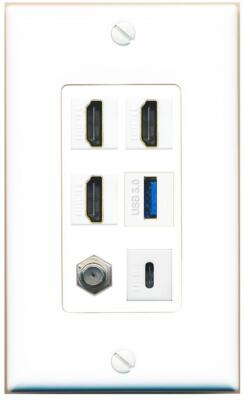 RiteAV 3 HD USB3 USBC Coax Wall Plate - 1 Gang [White]