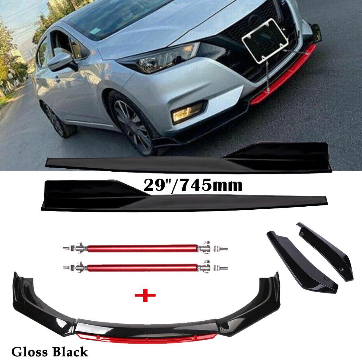 Front Bumper Lip Spoiler Splitter Rear Lip Side Skirt For Nissan Sentra