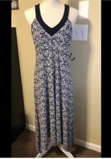 NWT ~ New York & Company ~M~ Dress Blue White Maxi Sleeveless V~Neck ~ Open Back