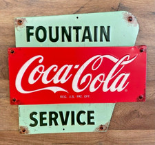 Coca Cola Fountain Service Metal Wall Art Embossed sign 11" x 12"