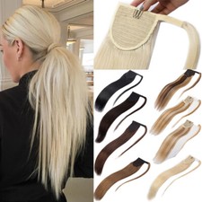 Clip in 100 HUMAN HAIR Ponytail Wrap Around Remy Pony Tail Long Hair Extensions