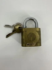 Vintage Alpha Hardened Brass Padlock with 2 Keys 3" Total Height x 2" Width