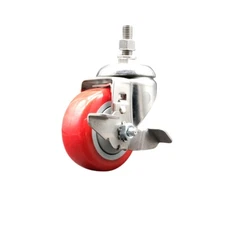 3.5 Inch 316SS Red Polyurethane Swivel 10mm Stem Caster with Brake SCC