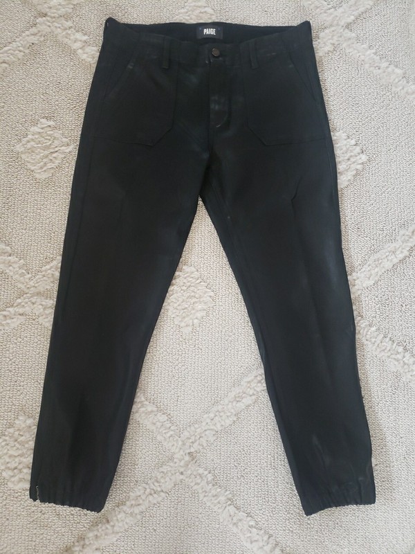 Paige Size 31 Black Mayslie Zip Ankle Jogger Mid Rise Fog Luxe Coating