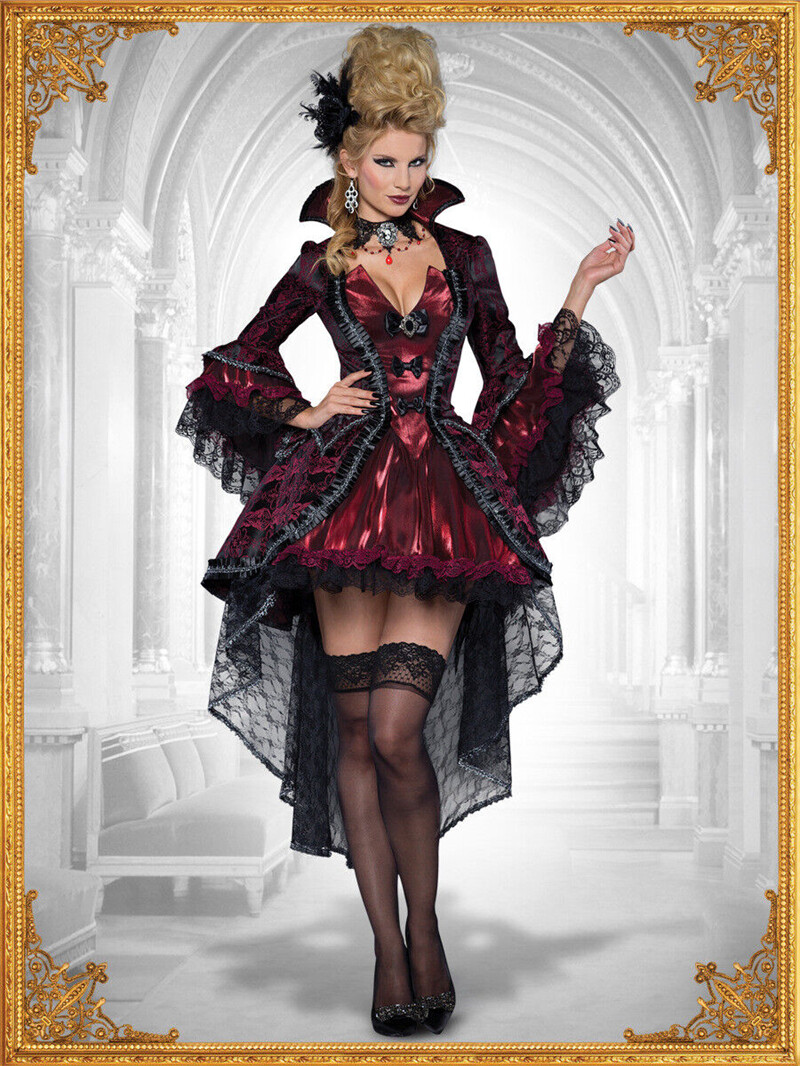 Halloween Witch & Vampire Costume Masquerade Queen Costume Vintage European  Palace Dress Drama Costume