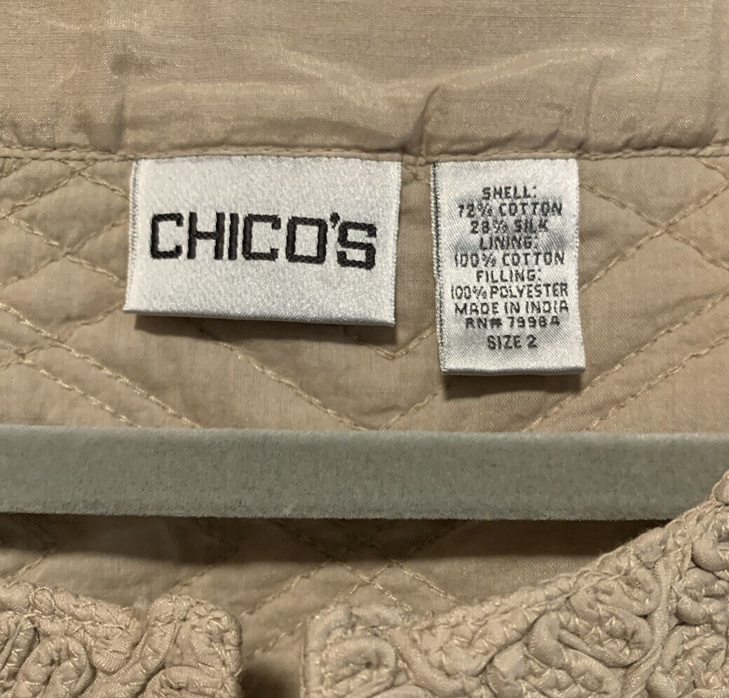 Chicos Jacket Large SZ 2 Embroidered LS Silk Cott… - image 6