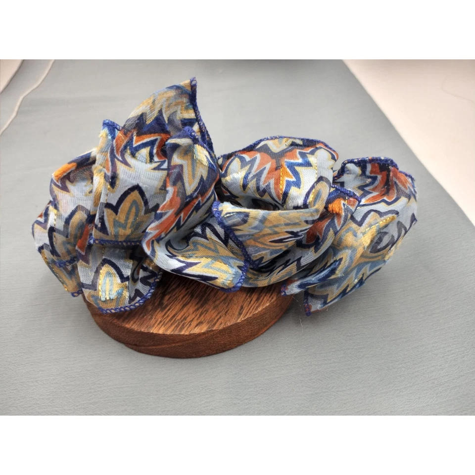 Резинка бант синяя ткань зигзагообразный дизайн заколка зажим женский аксессуар для волос - Изображение 3 из 4