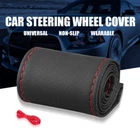 15"/38cm Car Steering Wheel Cover Needle Thread AntiSlip Leather Black