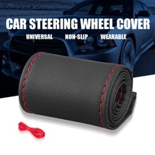 1538cm Car Steering Wheel Cover Needle Thread Antislip Leather Black