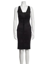 Versace Authentic Solid Black Silk Tank Knee Length Bodycon Dress 40 Small US 4