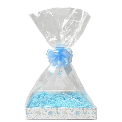 JAFFA IMPORTS Make Your Own Baby Boy Gift Basket DIY Hamper Kit - 30cm Tray, Shred, Bag, Tag