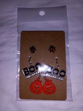 Halloween Earrings Set of 3 Spiders Boo Jack-o-Lanterns Studs Dangle Rhinestones