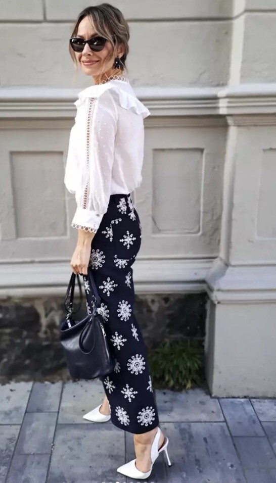 ZARA SS24 Navy Blue High-Waist Contrast Embroidered Culottes image 8