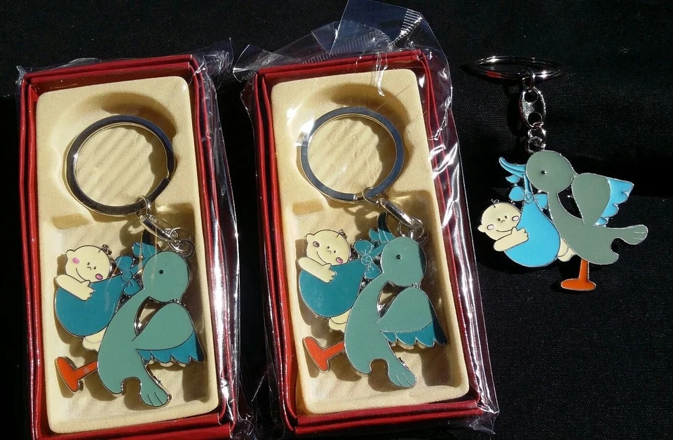 10 Llaveros Favores Baby Shower Niño Cigüeña, Llaveros, Regalo, Fiesta, Niño,Recuerdos Foto 3 de 4