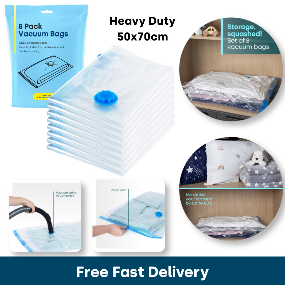LIVIVO 8 Pack Vacuum Storage Bags Medium Travel Compression Bags Blue