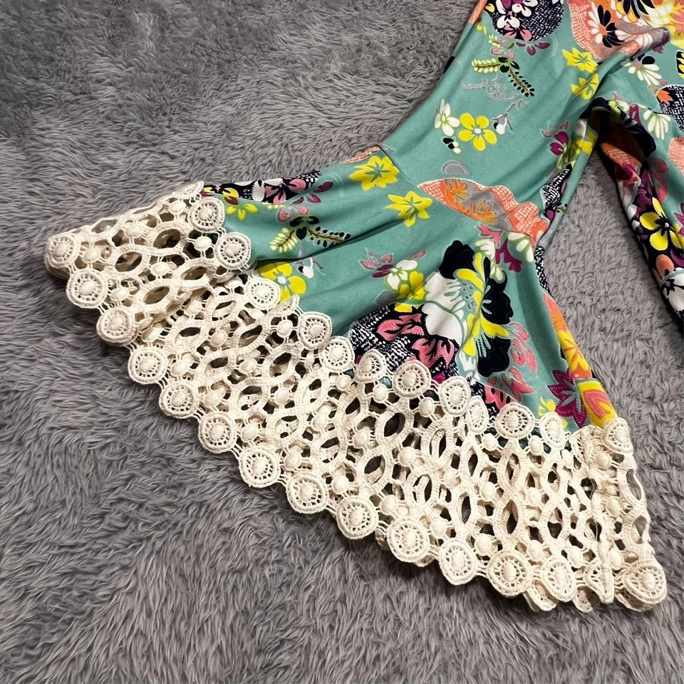 Anthropologie Judith March Shift Dress Women's Large Lined Bell Crochet Sleeve - Image 4 of 4