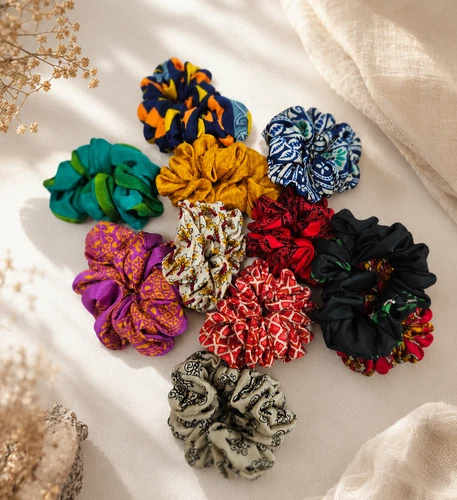Sanskriti India Silk Scrunchies 5-10 Pcs Assorted Sustainable Upcycled Hair Ties