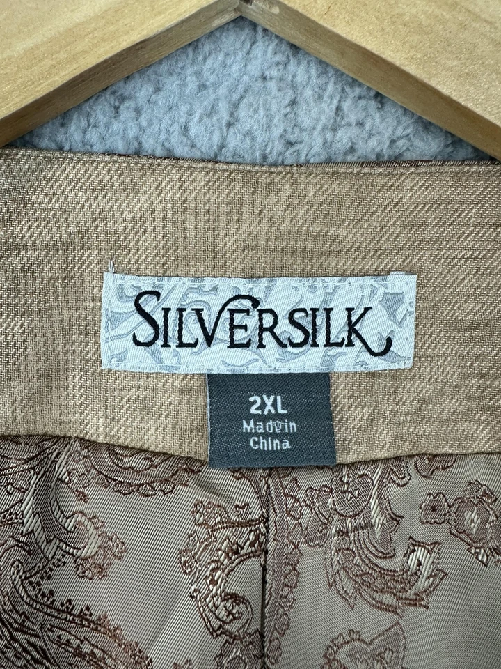 Silversilk Vest Mens 2XL Tan Beige Linen Blend Paisley Lined 5-Button Back Strap - Image 3 of 4