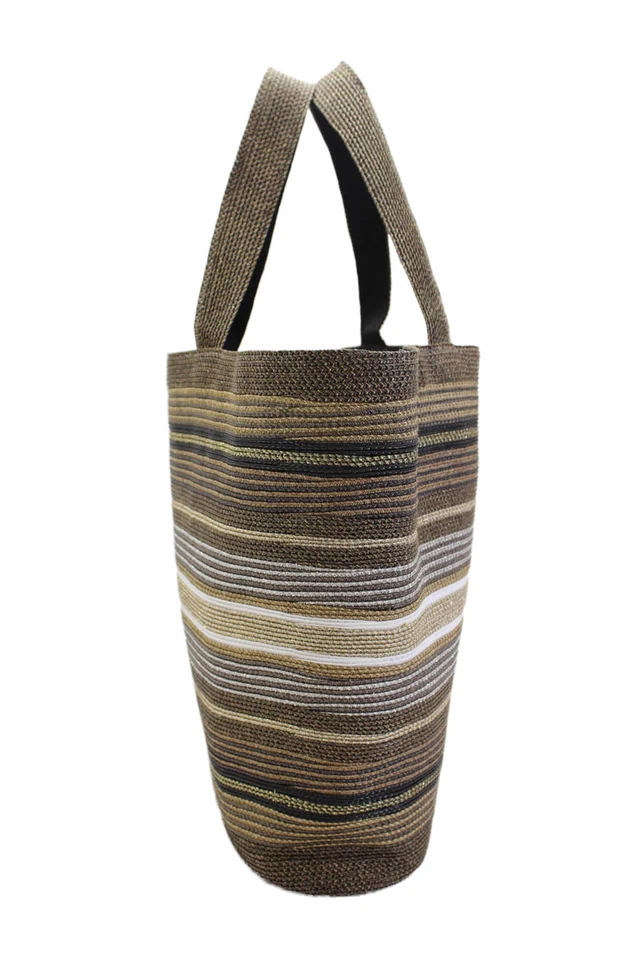 Eric Javits Womens Metallic Striped Woven Top Handle Shoulder Bag Purse Gold - Image 3 of 4