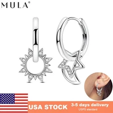 MULA European Sun Moon Star Hoop Earrings AAA CZ For Women Jewelry 925 Silver