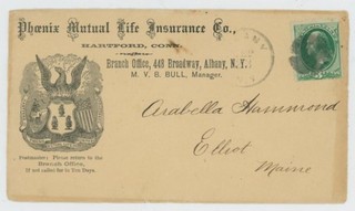 Mr Fancy Cancel 3cG ILLUSTRATED AD COVER PHOENIX LIFE MUTUAL INSURANCE ALBANY NY