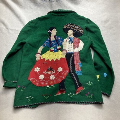 Vintage 60's Embroidered Wool Mexican Souvenir Jacket S/M Western