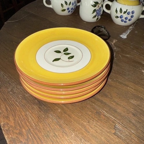 Set of five Stangl Pottery Blueberry Saucers Hand Painted