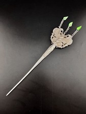 Vintage Style White Metal Butterfly Hair Pin Kanzashi with Green Leaf Charms