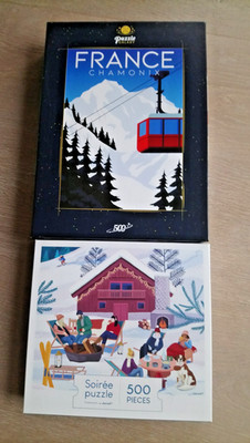 2 x 500 T- Puzzles : Skihütte von Janod Soiree + Puzzle Galaxy Seilbahn Winter