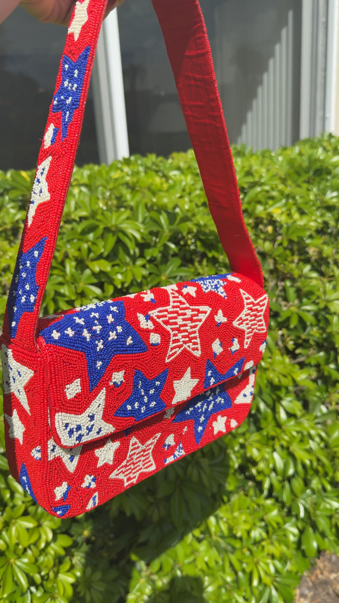 Beaded American Flag Star Shoulder Bag | Beaded Summer Shoulder