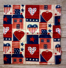 Patriotic Stars Flags Hearts 7.5" X 7" Fabric Sewing Crafting Piece New