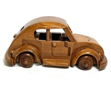Handcrafted Wooden Volkswagen Beetle VW Bug  for Display 7”