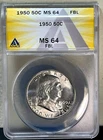 1950 Franklin Half ANACS MS64 FBL-Full Bell Lines!