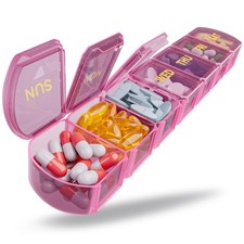 Large Pill Organizer Weekly - SHIJOINYU 7 Day Box with Extra Large, Pink