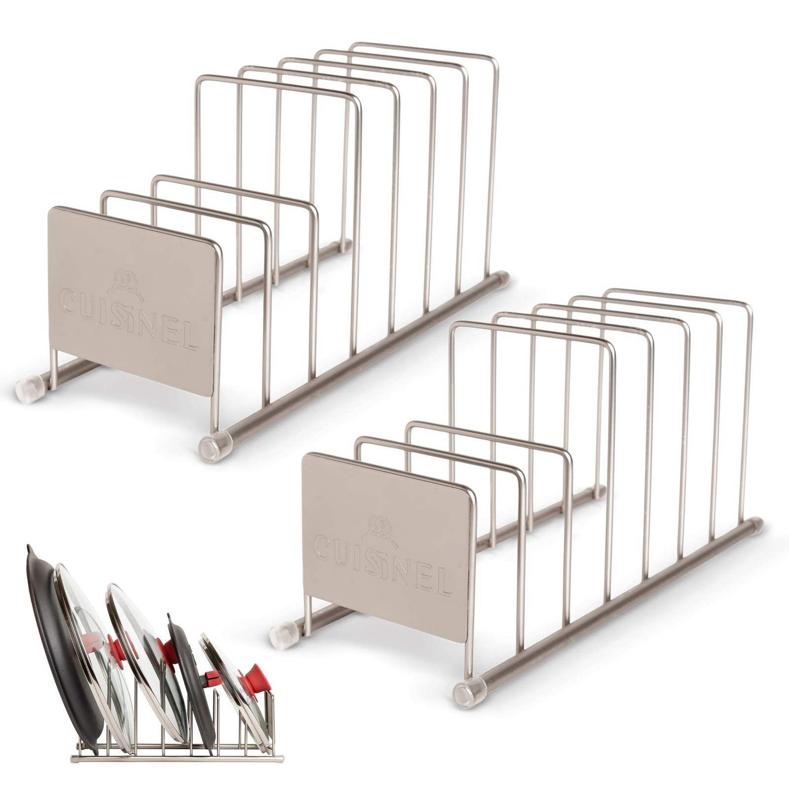 ПОДСТАВКА ДЛЯ КУХОННЫХ ПРИНАДЛЕЖНОСТЕЙ CUISINEL С КРЫШКОЙ И ОРГАНАЙЗЕРОМ ДЛЯ ПОСУДЫ ИЗ 2-Х УПАКОВОК ИЗ САТИНИРОВАННОГО НИКЕЛЯ