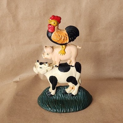Vintage Upper Deck Cast Iron Doorstop Farm Animals Rooster Pig Cow Country 91-97