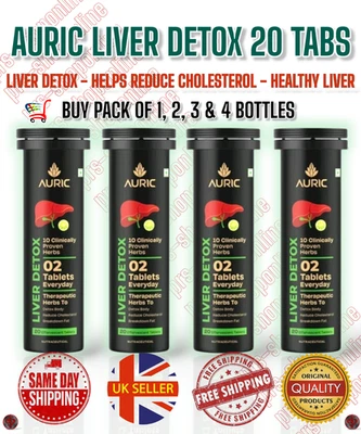 Auric Liver Detox Effervescent 20 Tabs Fizzy Water with 10 Ayurvedic Herbs *UK*