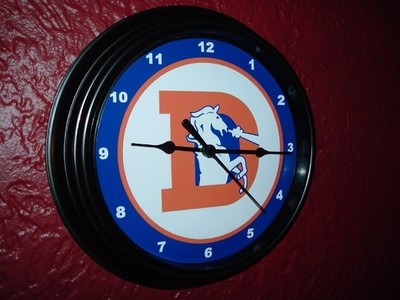 Denver Broncos Throwback Football Bar Man Cave Advertising Clock Sign