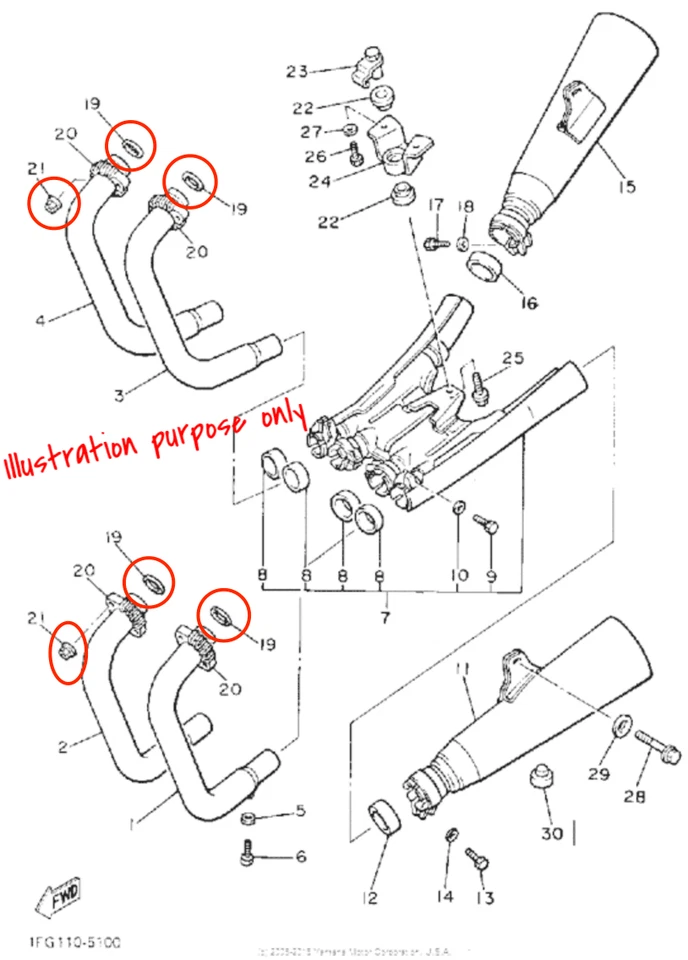 Conjunto de reparo de junta coletor de escape Yamaha (veja tabela de acessórios) - Imagem 2 de 2