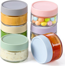 Glass Salad Dressing Containers to Go, 6 Pack Condiment Cups with Lids, 2 Oz Lea