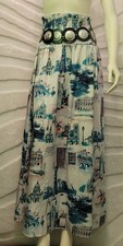 Shein Windmill Building Print Blue White Shirring Elastic Waist Maxi Dress Med