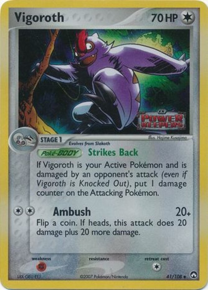 Vigoroth - 41/108 - Uncommon - Reverse Holo LP, English Pokemon EX Power Keepers